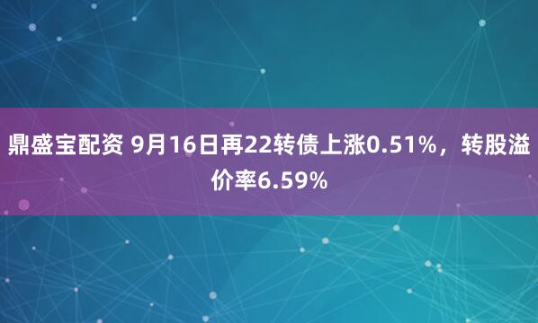 鼎盛宝配资 9月16日再22转债上涨0.51%，转股溢价率6.59%